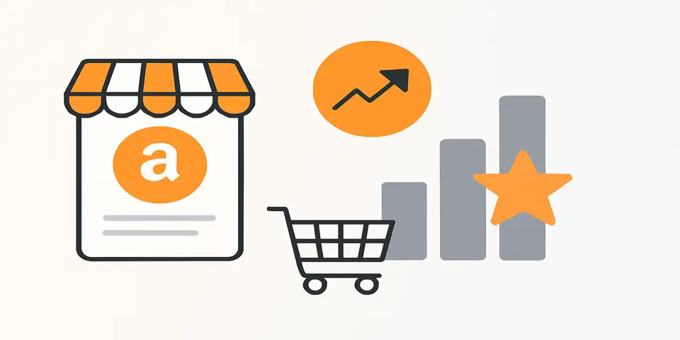  E-commerce icons representing Amazon ranking growth and optimization strategies.