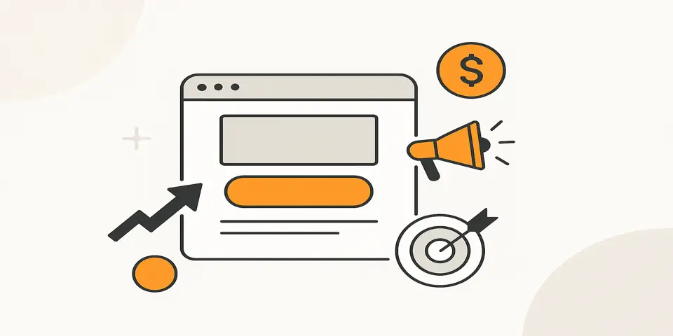  Abstract icons showing elements of landing page conversions like CTA, layout, and UX.