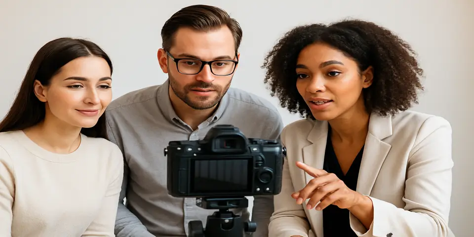 Young male professional recording high-quality video content for marketing.
