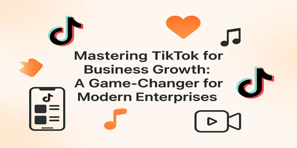 Blog title with icons and visuals representing TikTok business use