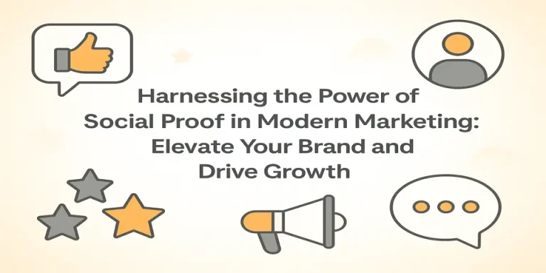 Social proof blog title surrounded by icons for reviews, ratings, and growth metrics