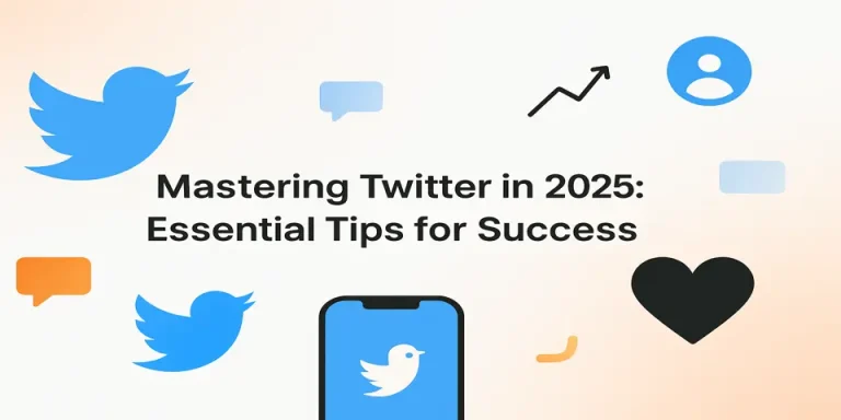 Centered headline surrounded by Twitter-themed icons on a minimal background.