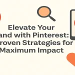 Pinterest strategy title surrounded by marketing icons and visual design cues.