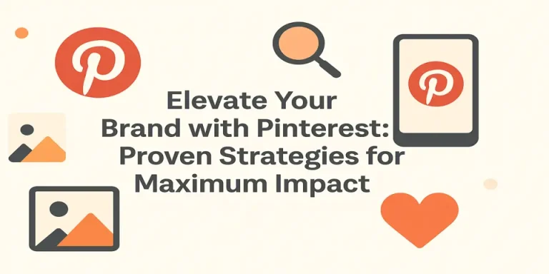 Pinterest strategy title surrounded by marketing icons and visual design cues.