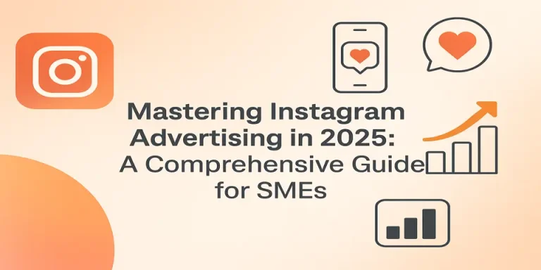 Abstract icons representing Instagram growth and advertising strategy for SMEs.