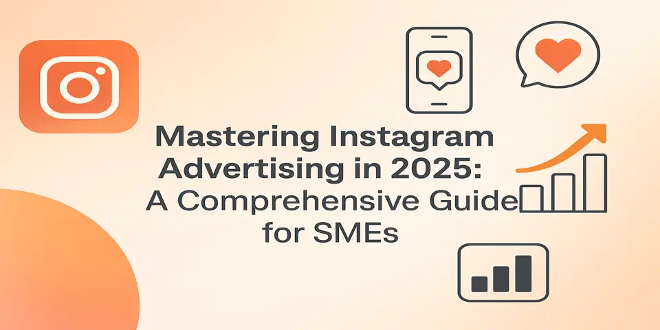 Abstract icons representing Instagram growth and advertising strategy for SMEs.