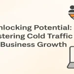 Cold traffic marketing elements with funnel and growth icons