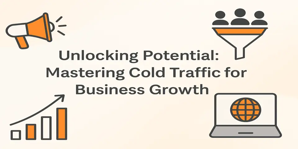 Cold traffic marketing elements with funnel and growth icons