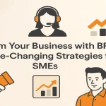 Central BPO strategy visual with customer service and analytics icons.