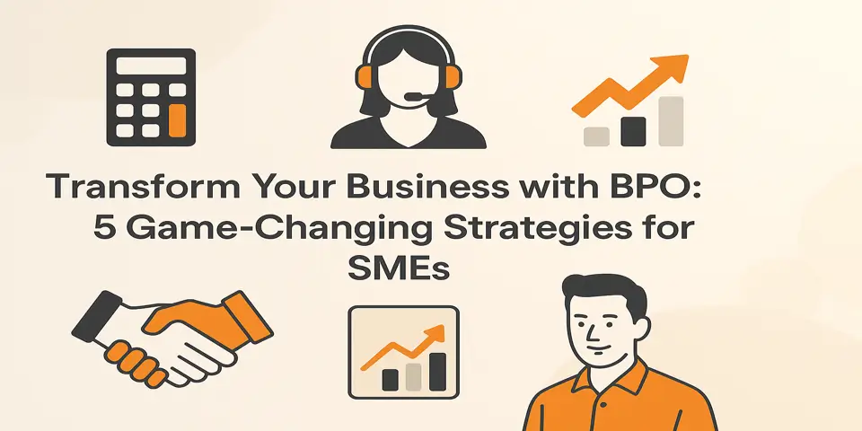 Central BPO strategy visual with customer service and analytics icons.
