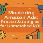 Clean layout with marketing icons symbolizing Amazon ad strategy.