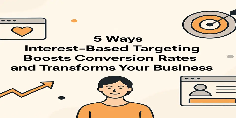 Blog title with icons for targeting, conversion, and digital growth surrounding it.