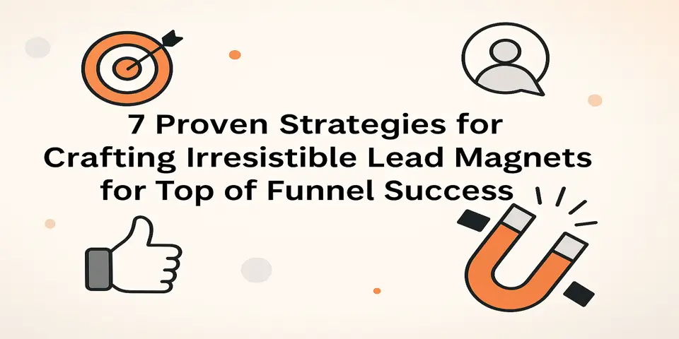 Lead magnet blog title with funnel-related icons and conversion symbols