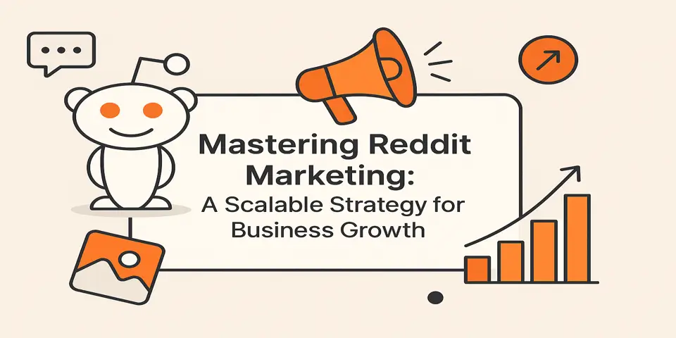 Blog title with abstract icons representing Reddit marketing strategy