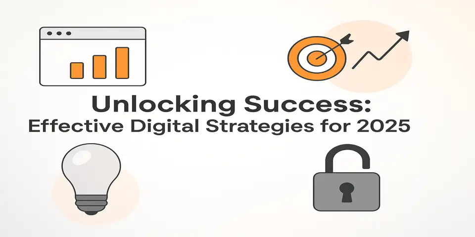 Central title with strategy icons representing digital success in 2025.