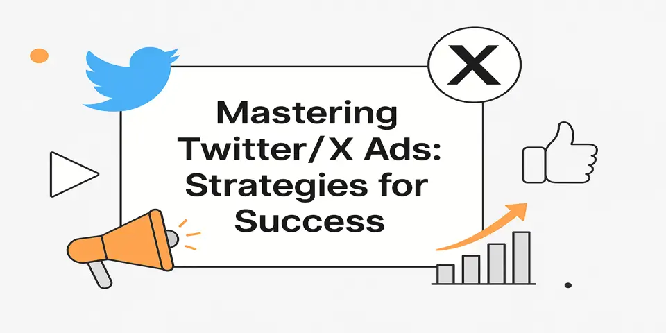 Centralized Twitter/X Ads title surrounded by ad-related icons.