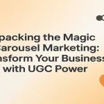 Central blog title with carousel icons representing UGC and marketing