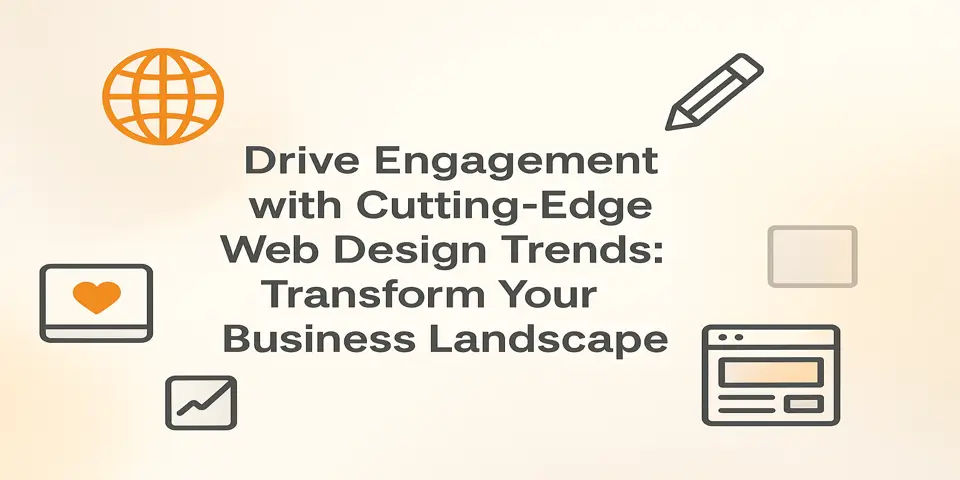 Modern web design icons surrounding a headline on a gradient background
