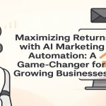 AI marketing icons and automation visuals supporting digital business growth.