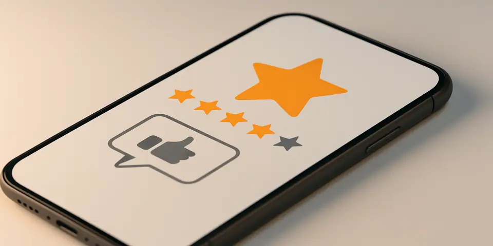  Smartphone screen showing customer reviews, star ratings, and testimonial layout