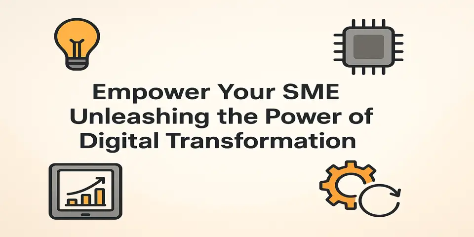 Title surrounded by icons symbolizing SME digital transformation.