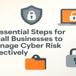 Modern visual showing "5 Essential Steps to Manage Cyber Risk" in clean layout.
