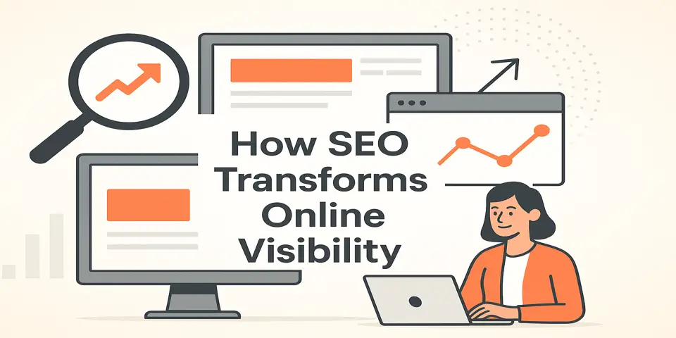 Blog title surrounded by SEO-related icons like graphs and web elements.