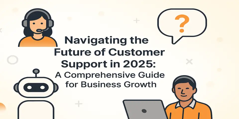 Blog title surrounded by icons symbolizing AI-driven customer support services.