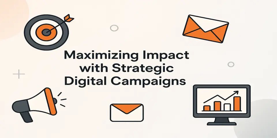 Visual summary of key digital campaign elements like email, ads, and analytics.