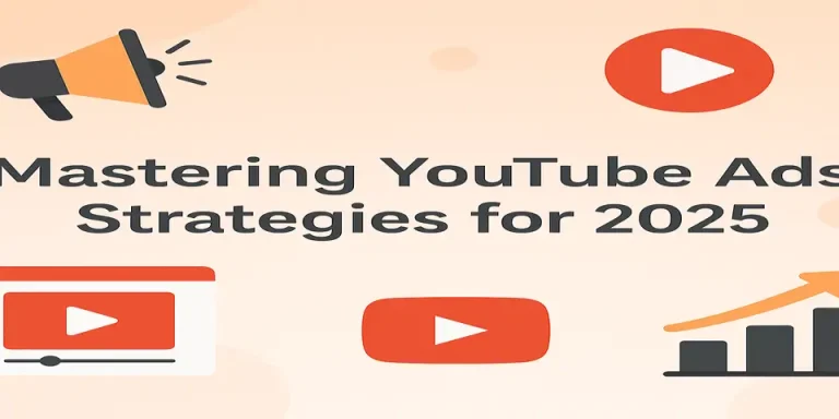 Center-aligned YouTube Ads 2025 title with icons for video marketing.