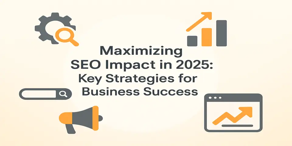 Centered blog title with icons representing SEO growth and digital business success.
