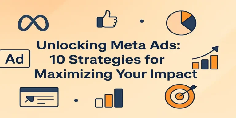 Meta Ads strategies displayed with digital marketing icons.