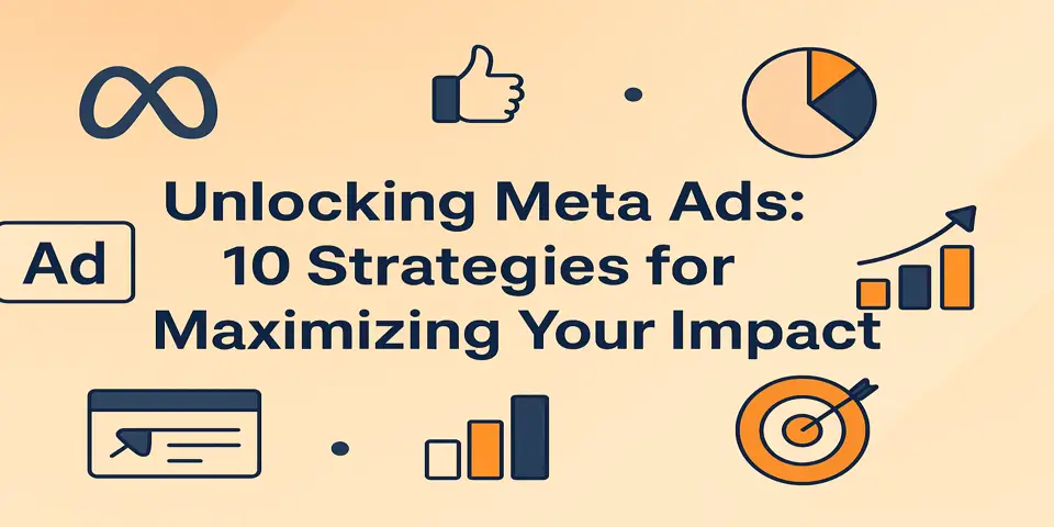 Meta Ads strategies displayed with digital marketing icons.