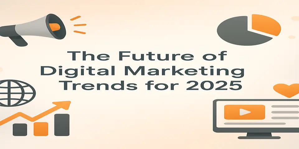Futuristic digital marketing concept with visual analytics and icons.