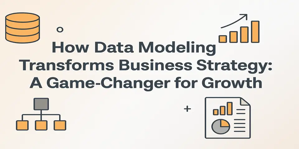 Data modeling title graphic with growth and analytics icons.