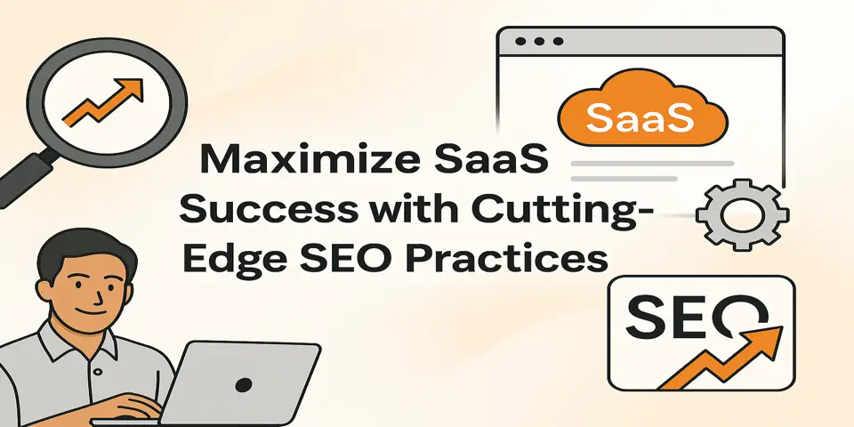 Abstract icons showing SaaS growth and SEO performance synergy.