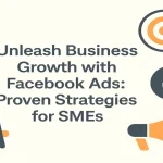 Facebook Ads strategy banner with growth and targeting icons.