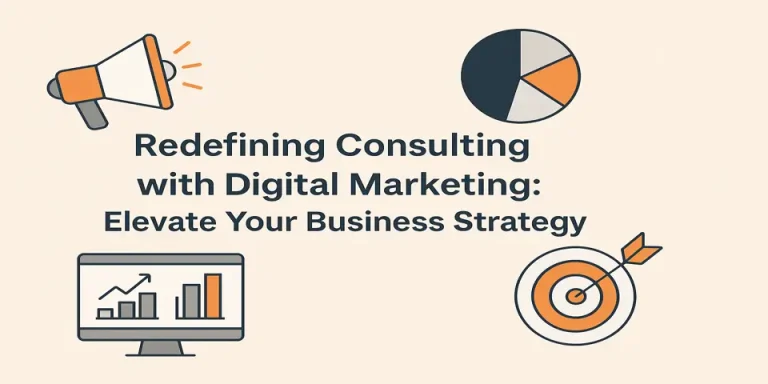 Digital marketing icons around the blog title with clean layout and gradients.