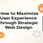 Strategic web design title centered with related icons and clean gradients.