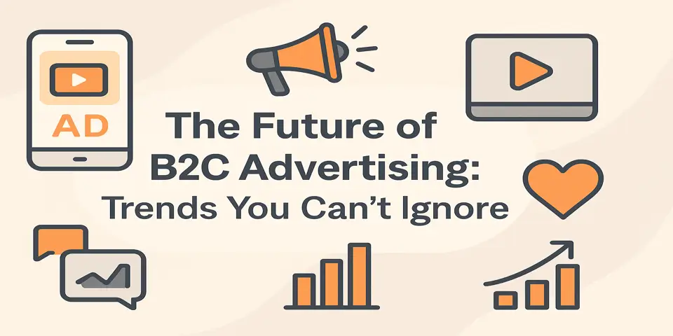 B2C advertising trends with icons for digital engagement