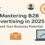 B2B advertising visual with icons for business growth strategies