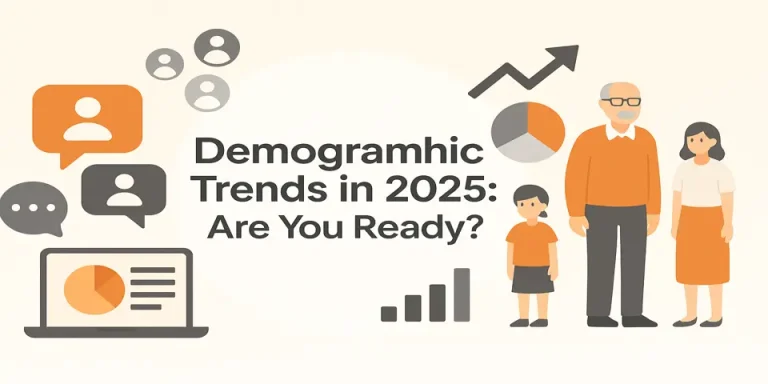 Title graphic showing demographic trends in 2025 with people and icons.
