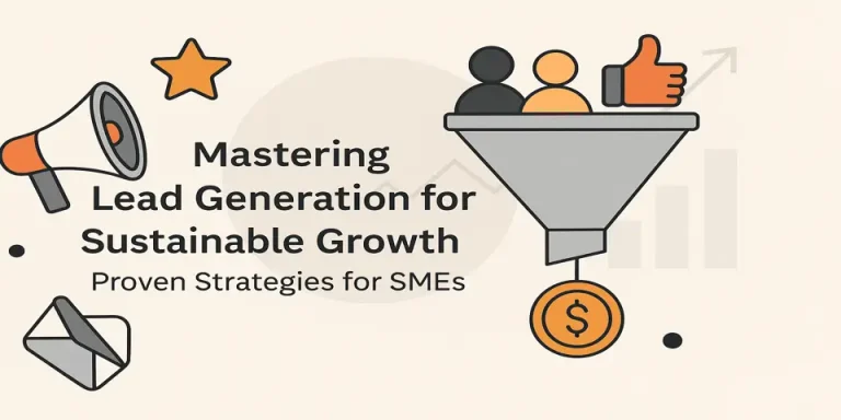 Title surrounded by lead generation icons like funnel, graph, and magnet
