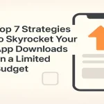 Mobile screen and icons representing app installs and growth strategies.