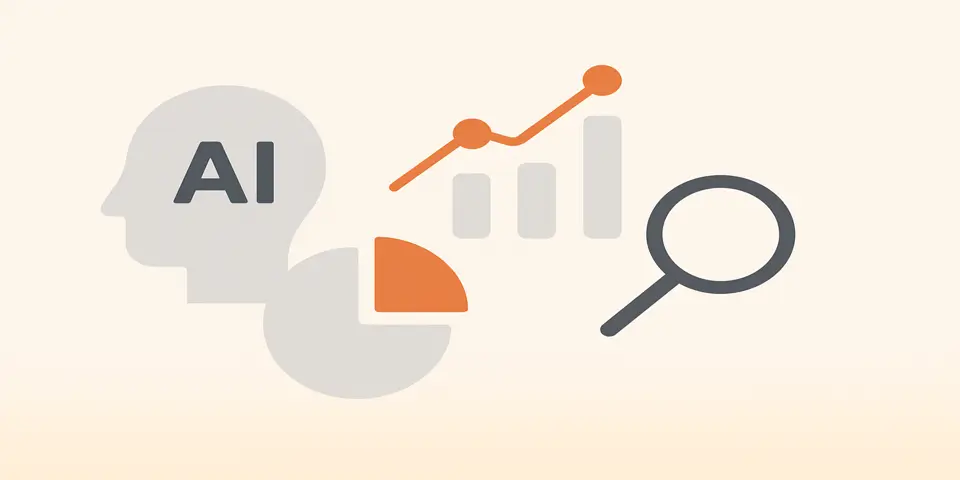 Abstract illustration of AI and analytics elements in clean modern style.