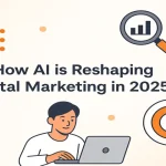 AI and digital marketing visuals with charts and communication icons