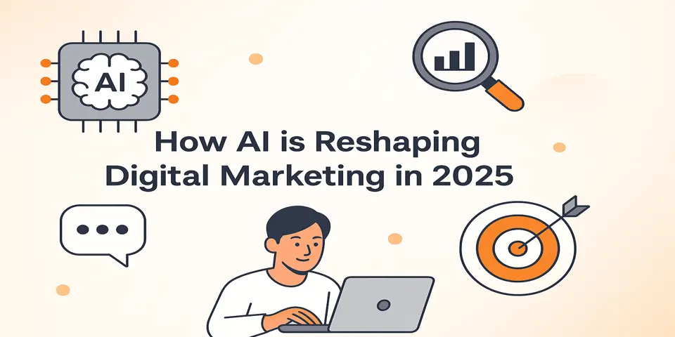 AI and digital marketing visuals with charts and communication icons