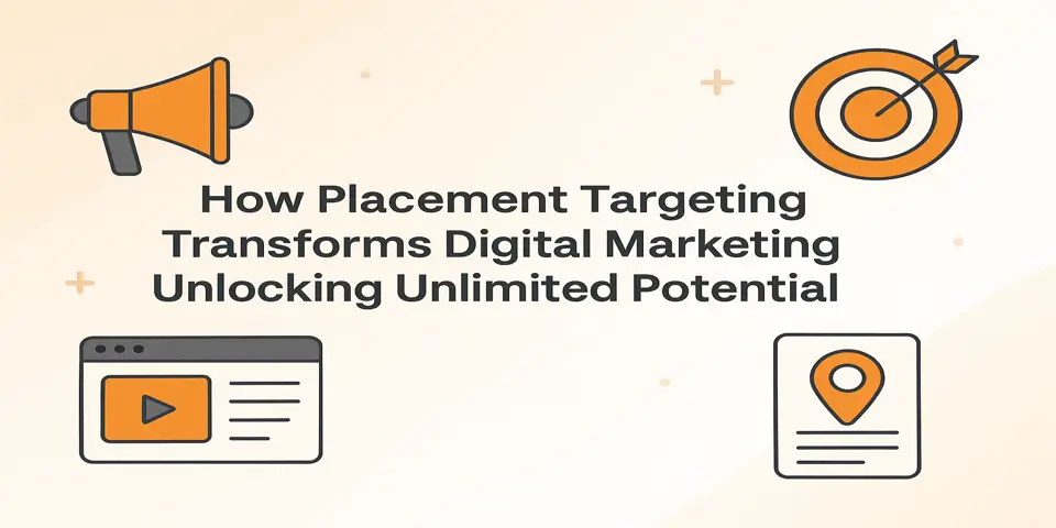 Central title with digital marketing icons highlighting placement targeting