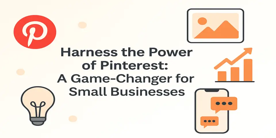 Blog title surrounded by Pinterest-related icons and soft gradients