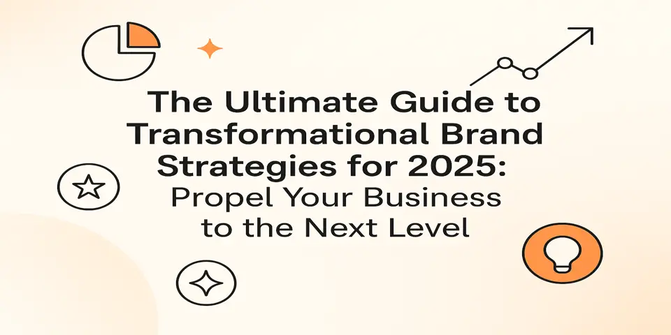 Bold digital design showing brand strategy elements around centered title